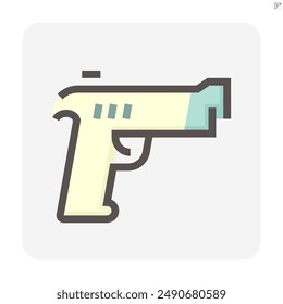 Hand gun or pistol vector icon. Gun is automatic machine weapon consist of caliber, safety, grip, trigger and magazine for police, army or military use to shooting bullet, ammo or ammunition. 48x48 px