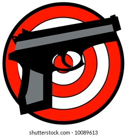 hand gun with red and white target behind - vector
