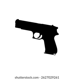 Ilustración plana de Vector de silueta de pistola de mano sobre fondo blanco.