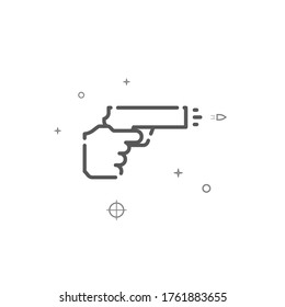 Hand with a gun simple vector line icon. Weapons symbol, pictogram, sign. Light background. Editable stroke. Adjust line weight.