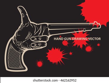 Hand gun vector drawing illustration