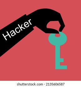 Hand of hacker stealing key; cyber security concept