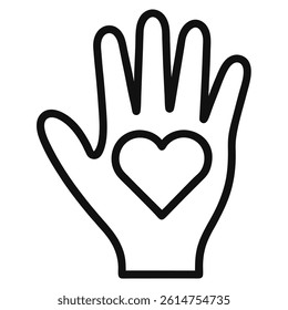 Hand with haert vector icon on white background