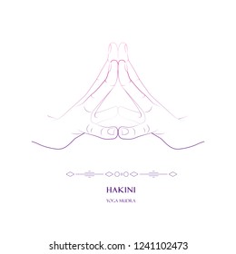 Hand in Hakini yoga mudra with gradient stroke on a white background. Yogic hand gesture.Vector illustration