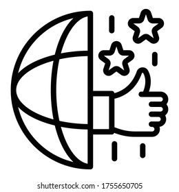 Hand from half a globe icon. Outline hand from half a globe vector icon for web design isolated on white background