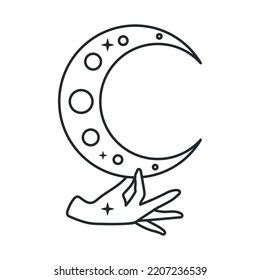 hand with half moon on white background