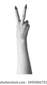 Hand in halftone. Collage element. Vector illustration