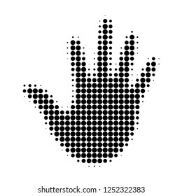 Hand halftone dotted icon. Halftone pattern contains circle points. Vector illustration of hand icon on a white background.