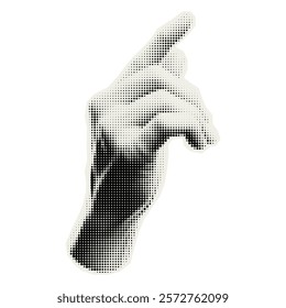 Hand with halftone effect . Vector cut out sticker. Trendy modern collage design element for a greeting card, collage, cover design.