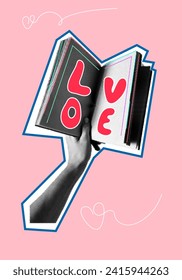 Hand in halftone style with hearts elements. Valentines day card