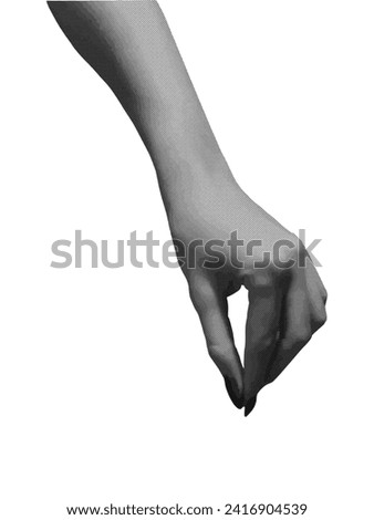 Hand in halftone. Vector illustration for poster, banner, website, postcard. Y2K style.