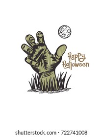 Hand halloween with moon, detail hand drawn vector art