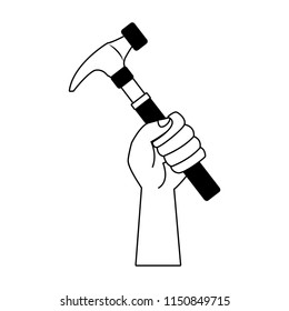 Hand with hammer in black and white