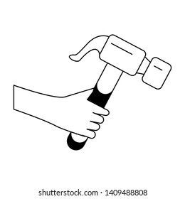 Hand with hammer construction tool cartoon vector illustration graphic design