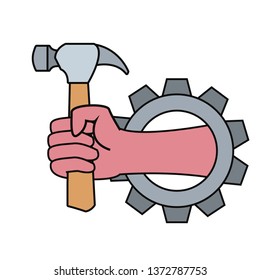 hand hammer gear icon tool