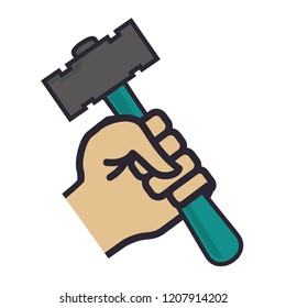 hand with hammer handle tool icon