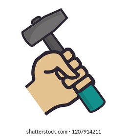 hand with hammer handle tool icon