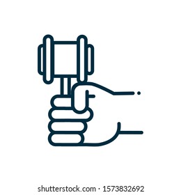 hand with hammer law peace and human rights line vector illustration