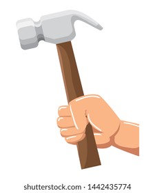 hand with hammer metal tool
