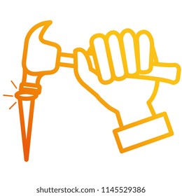 hand with hammer and nail