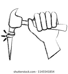hand with hammer and nail