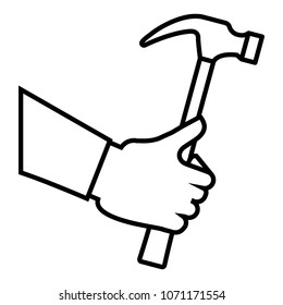 hand with hammer tool