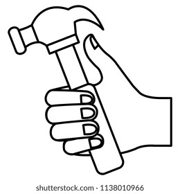 hand with hammer tool