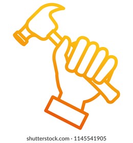 hand with hammer tool