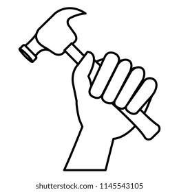 hand with hammer tool
