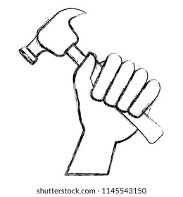 hand with hammer tool