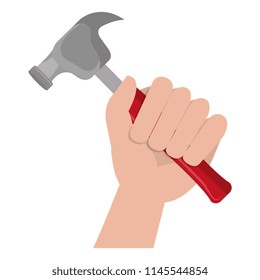 hand with hammer tool