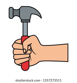 hand with hammer tool