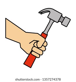 hand with hammer tool