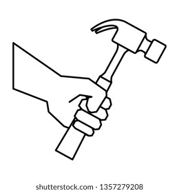 hand with hammer tool