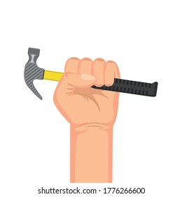 hand with hammer tool equipment isolated iconvector illustration design