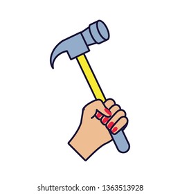 hand with hammer tool isolated icon