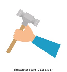 hand with hammer tool isolated icon