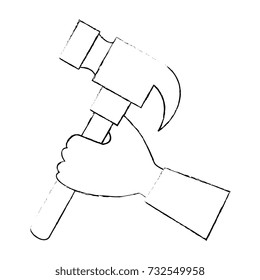 hand with hammer tool isolated icon