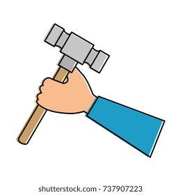 hand with hammer tool isolated icon