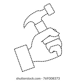 hand with hammer tool isolated icon