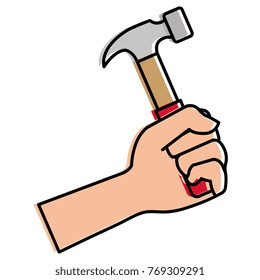 hand with hammer tool isolated icon