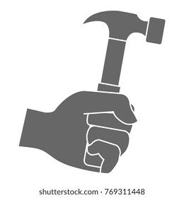 hand with hammer tool isolated icon