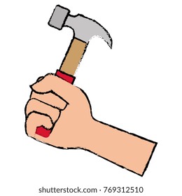hand with hammer tool isolated icon