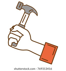 hand with hammer tool isolated icon