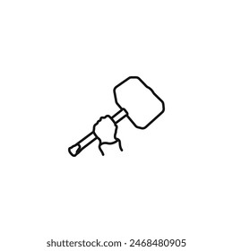 Hand with hammer vector. Hammer in hand icon with sparkles. Hammer symbol of strength and power vector. The hand holds the tool tightly. Dismantling symbol. Hand with hammer construction icon.