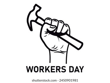 Hand with hammer for worker or labor day