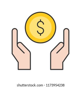 hand handle or carrying money, bank and financial related icon, filled outline editable stroke