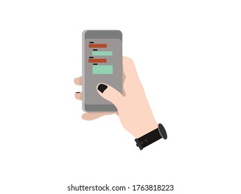 hand handle a smartphone isolated on white background.

