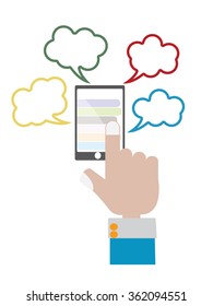 Hand with handphone and callout