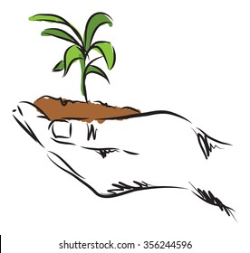 hand hanging plant illustration